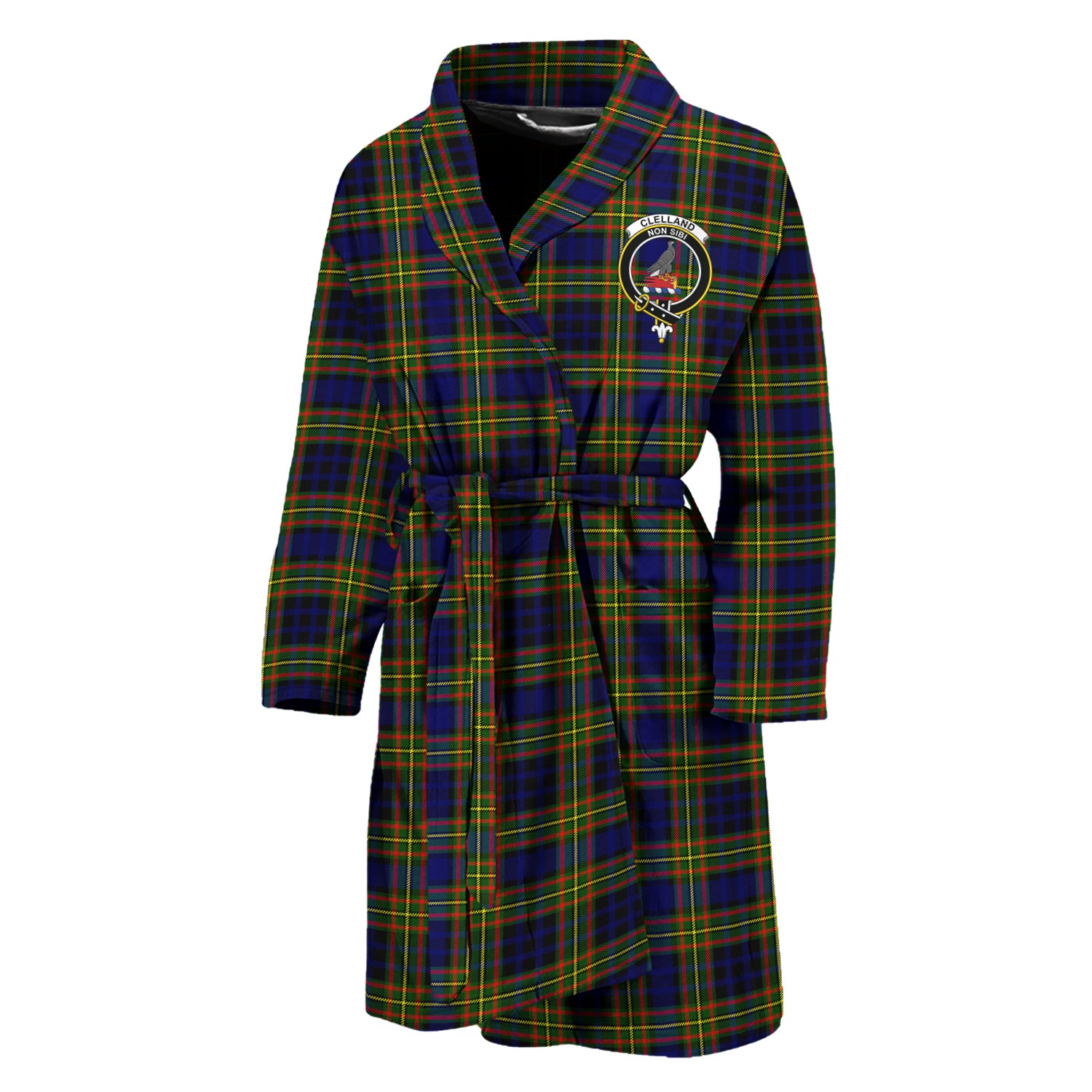 Clelland Modern Tartan Bathrobe with Family Crest Unisex M - Tartan Vibes Clothing