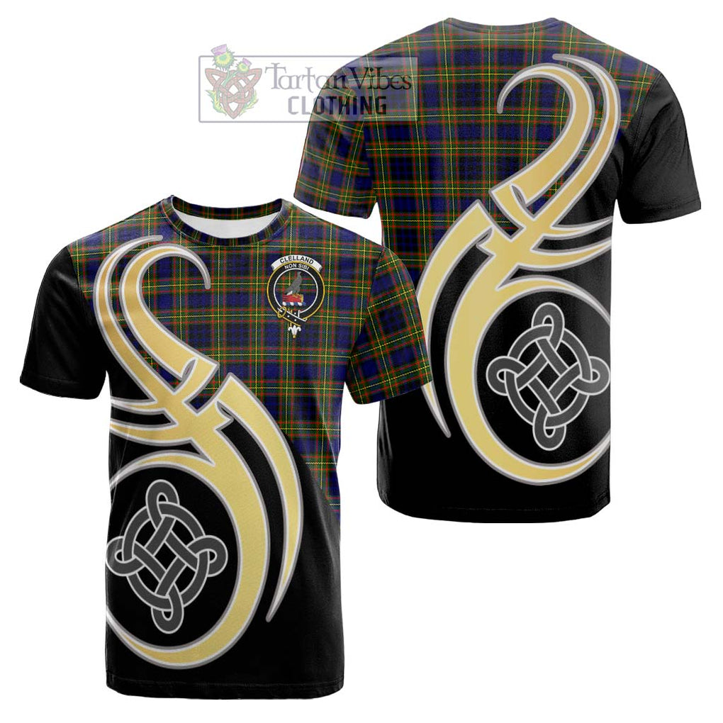 Tartan Vibes Clothing Clelland Modern Tartan Cotton T-shirt with Family Crest and Celtic Symbol Style