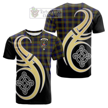 Clelland Modern Tartan Cotton T-shirt with Family Crest and Celtic Symbol Style