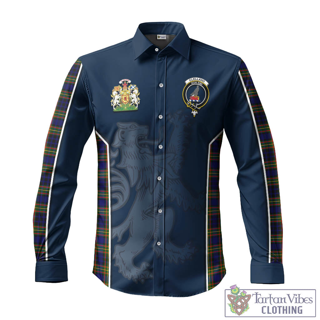 Tartan Vibes Clothing Clelland Modern Tartan Long Sleeve Button Up Shirt with Family Crest and Lion Rampant Vibes Sport Style