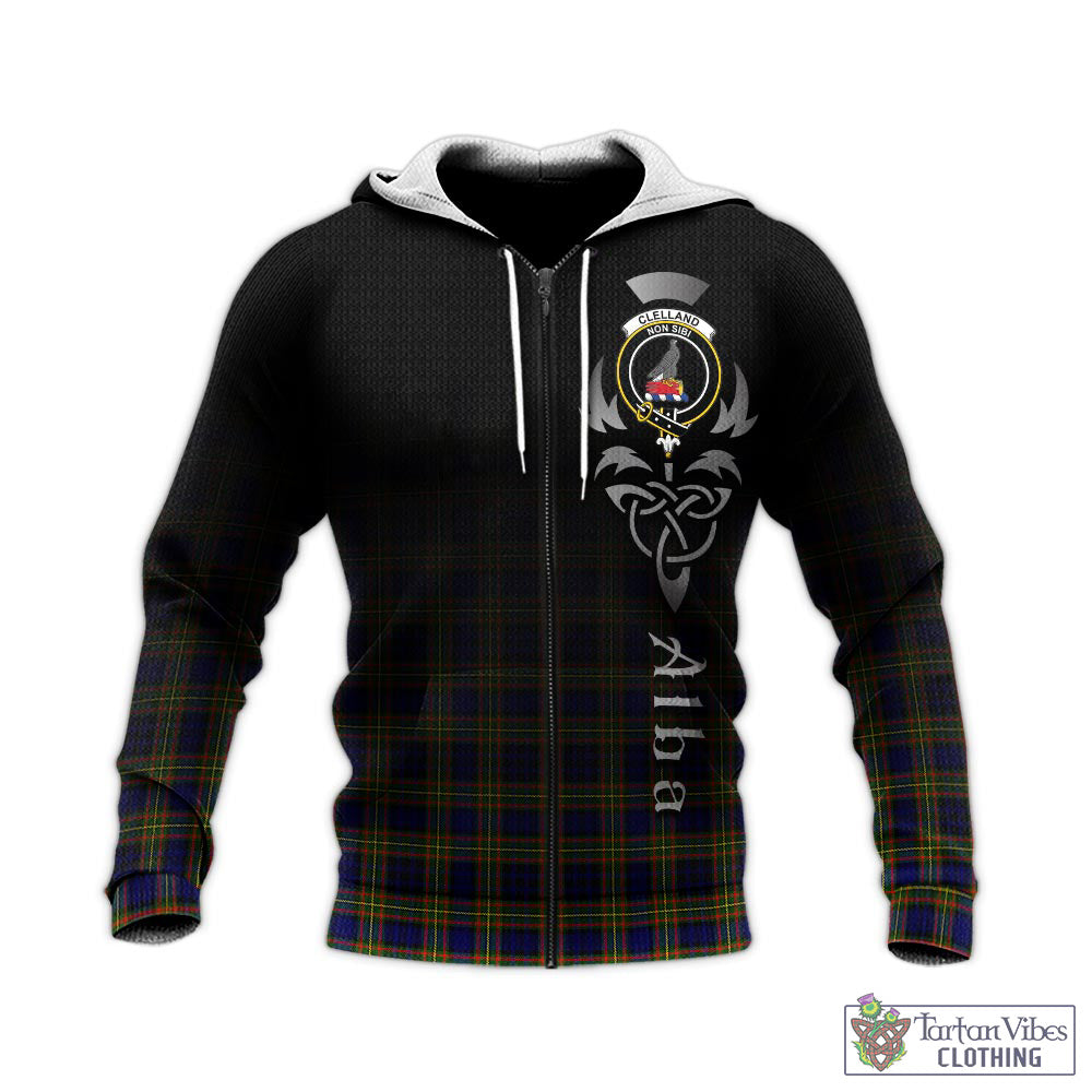 Tartan Vibes Clothing Clelland Modern Tartan Knitted Hoodie Featuring Alba Gu Brath Family Crest Celtic Inspired