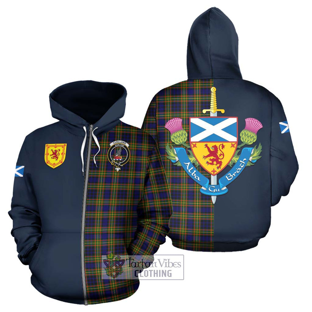 Tartan Vibes Clothing Clelland Modern Tartan Hoodie with Scottish Lion Royal Arm Half Style