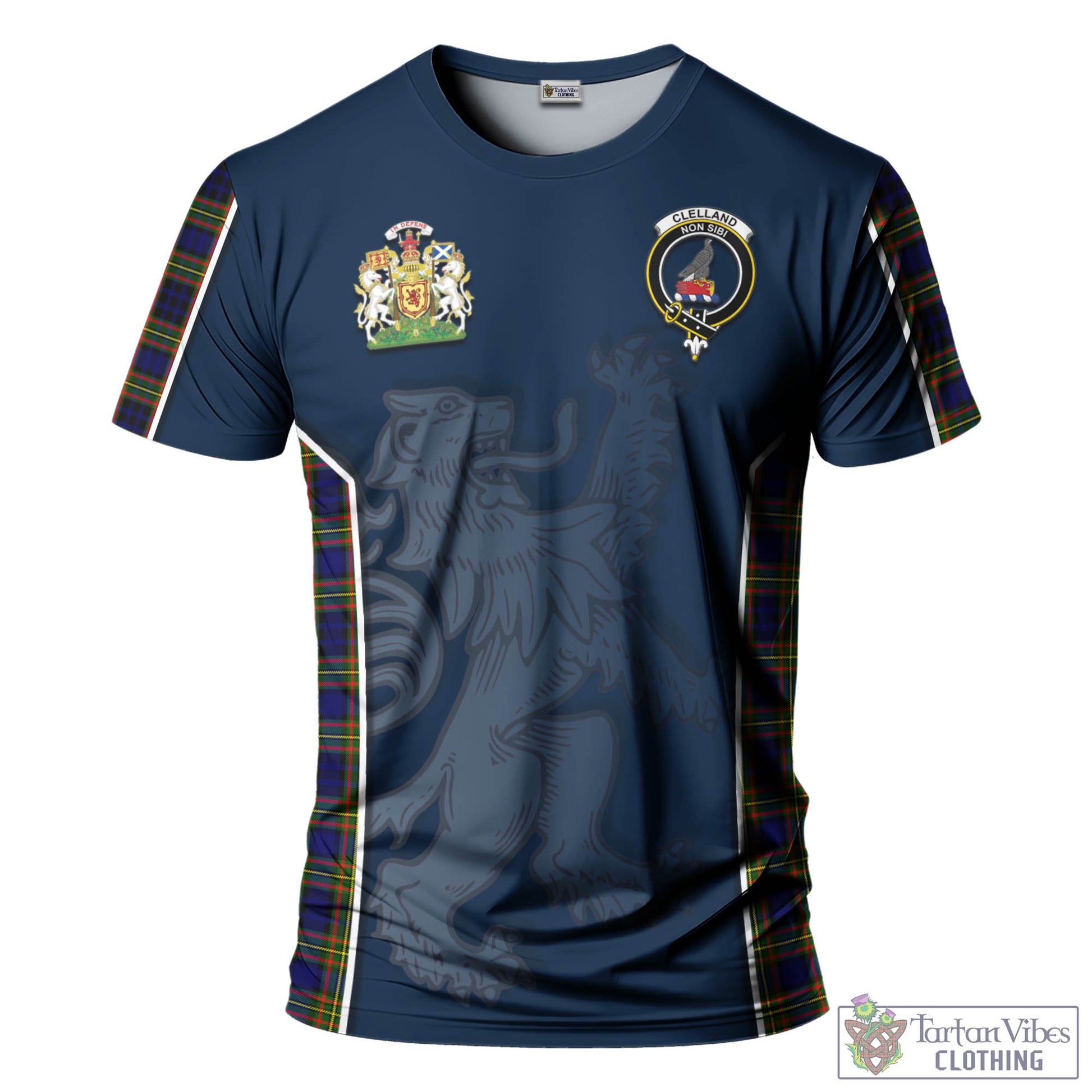 Tartan Vibes Clothing Clelland Modern Tartan T-Shirt with Family Crest and Lion Rampant Vibes Sport Style