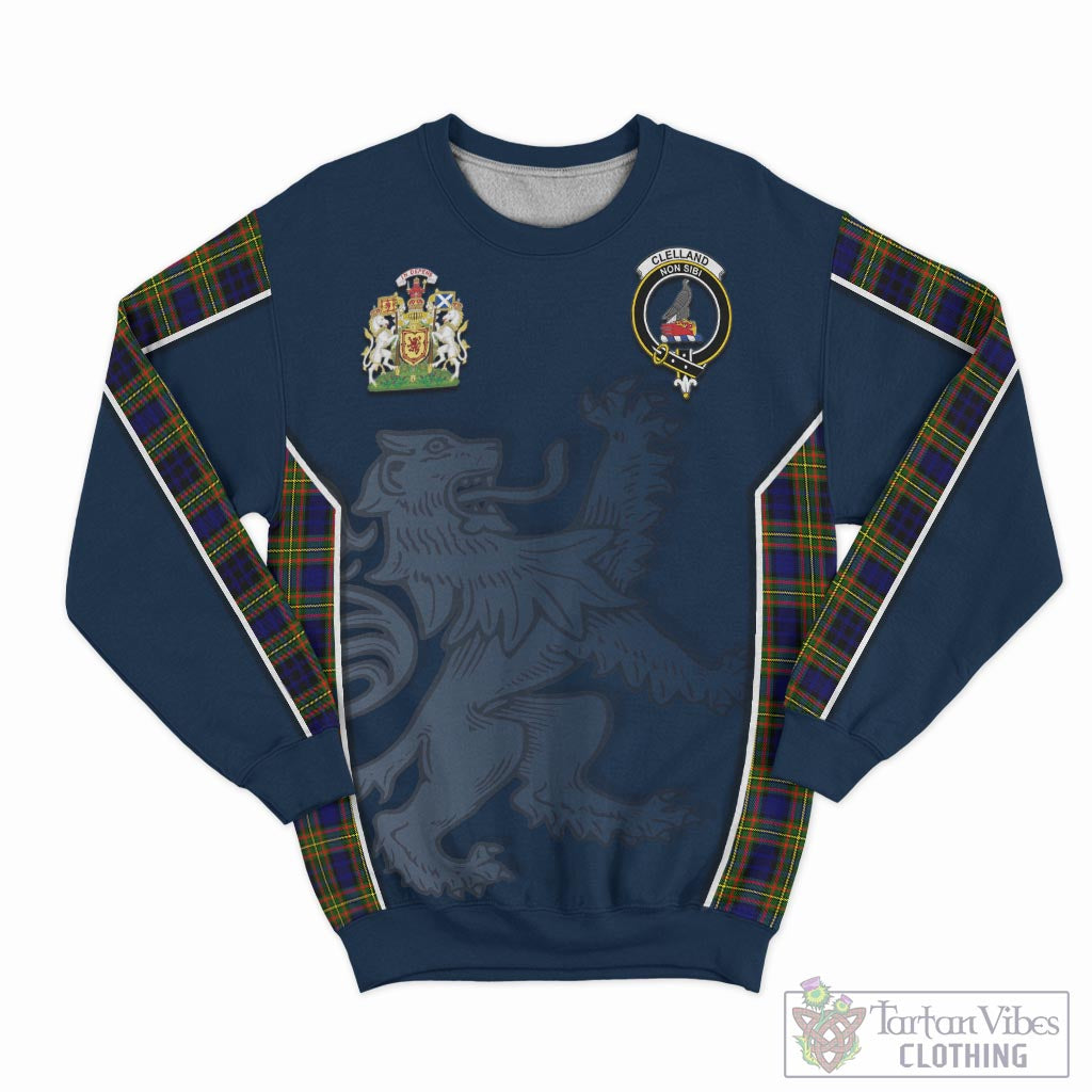 Tartan Vibes Clothing Clelland Modern Tartan Sweater with Family Crest and Lion Rampant Vibes Sport Style