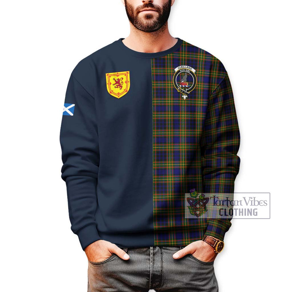 Tartan Vibes Clothing Clelland Modern Tartan Sweatshirt with Scottish Lion Royal Arm Half Style