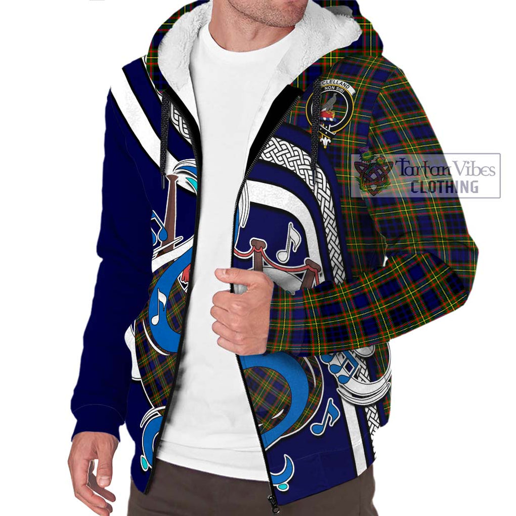 Clelland Modern Tartan Sherpa Hoodie with Epic Bagpipe Style Unisex - Tartanvibesclothing Shop