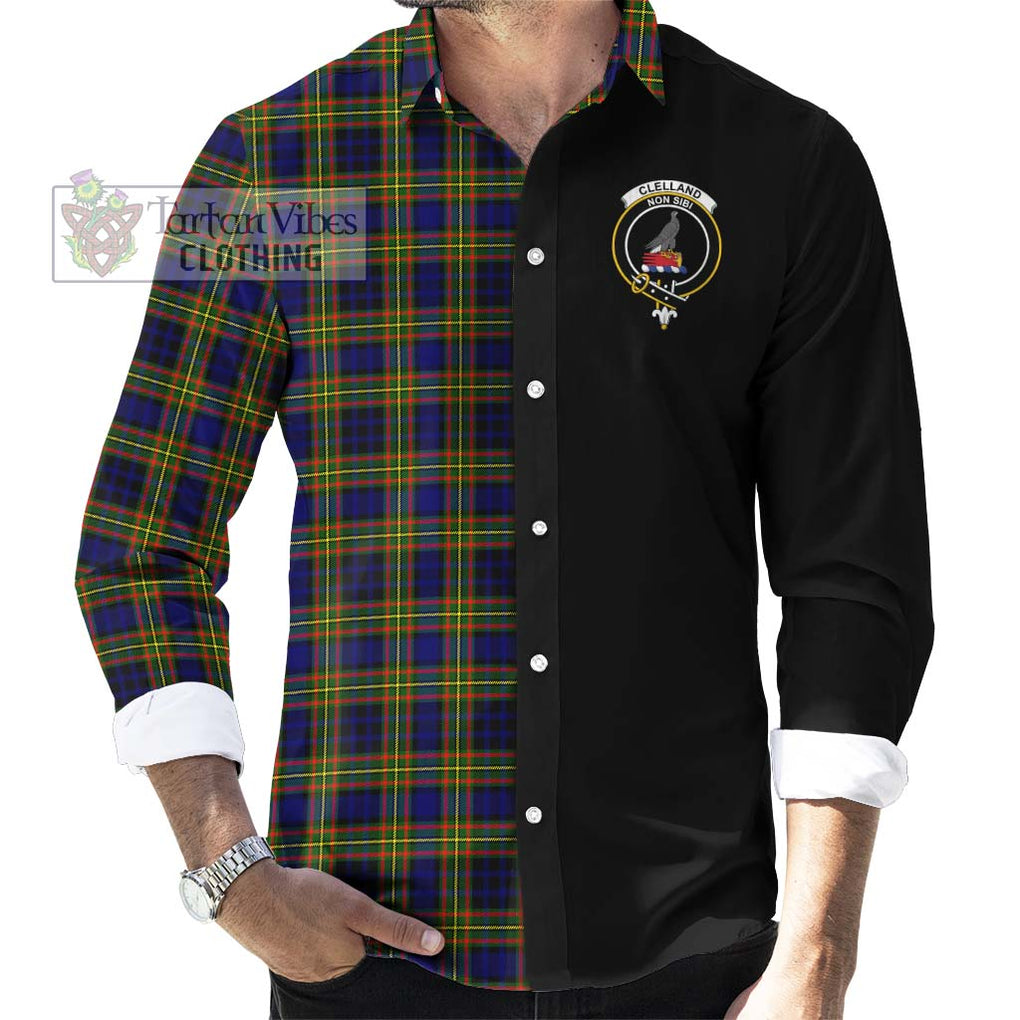 Clelland Modern Tartan Long Sleeve Button Shirt with Family Crest and Half Of Me Style - Tartanvibesclothing Shop