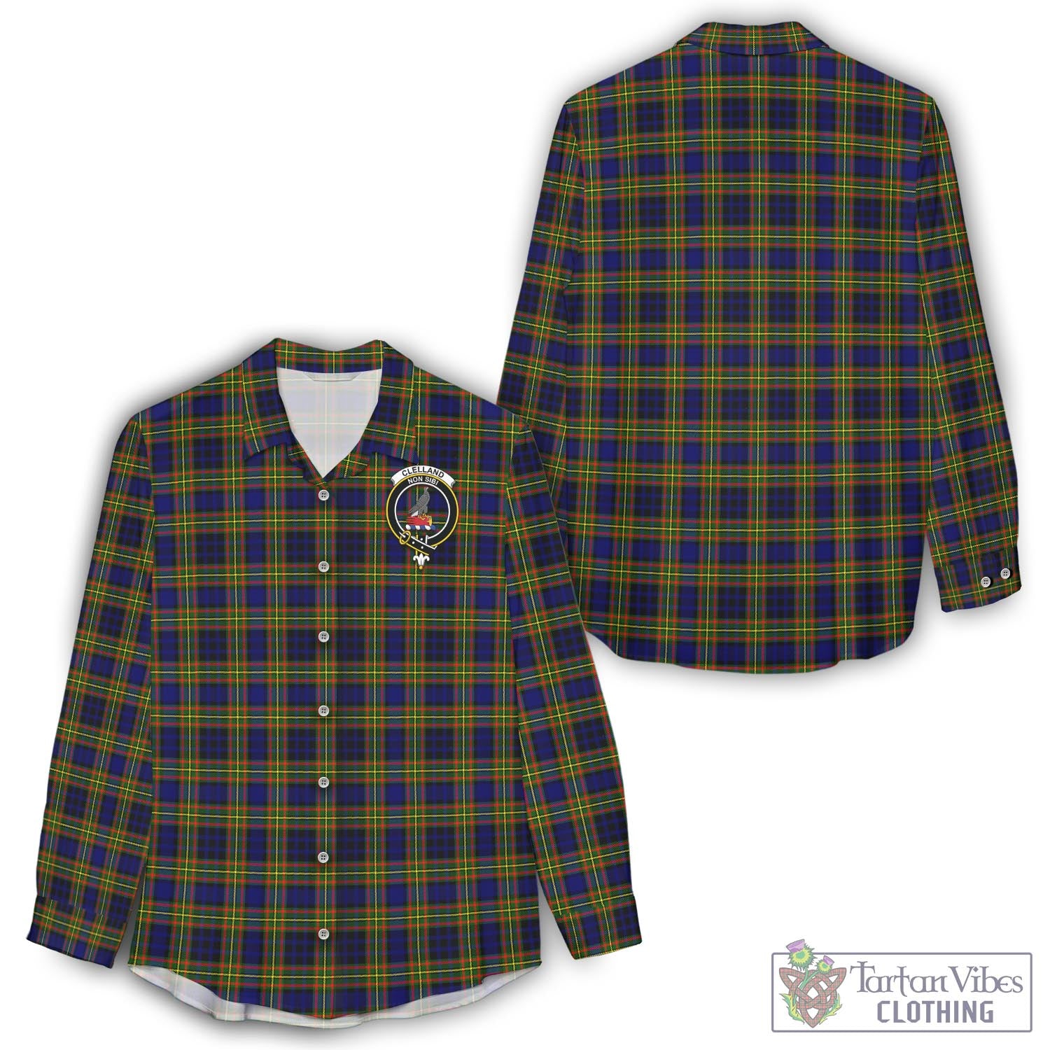 Tartan Vibes Clothing Clelland Modern Tartan Womens Casual Shirt with Family Crest