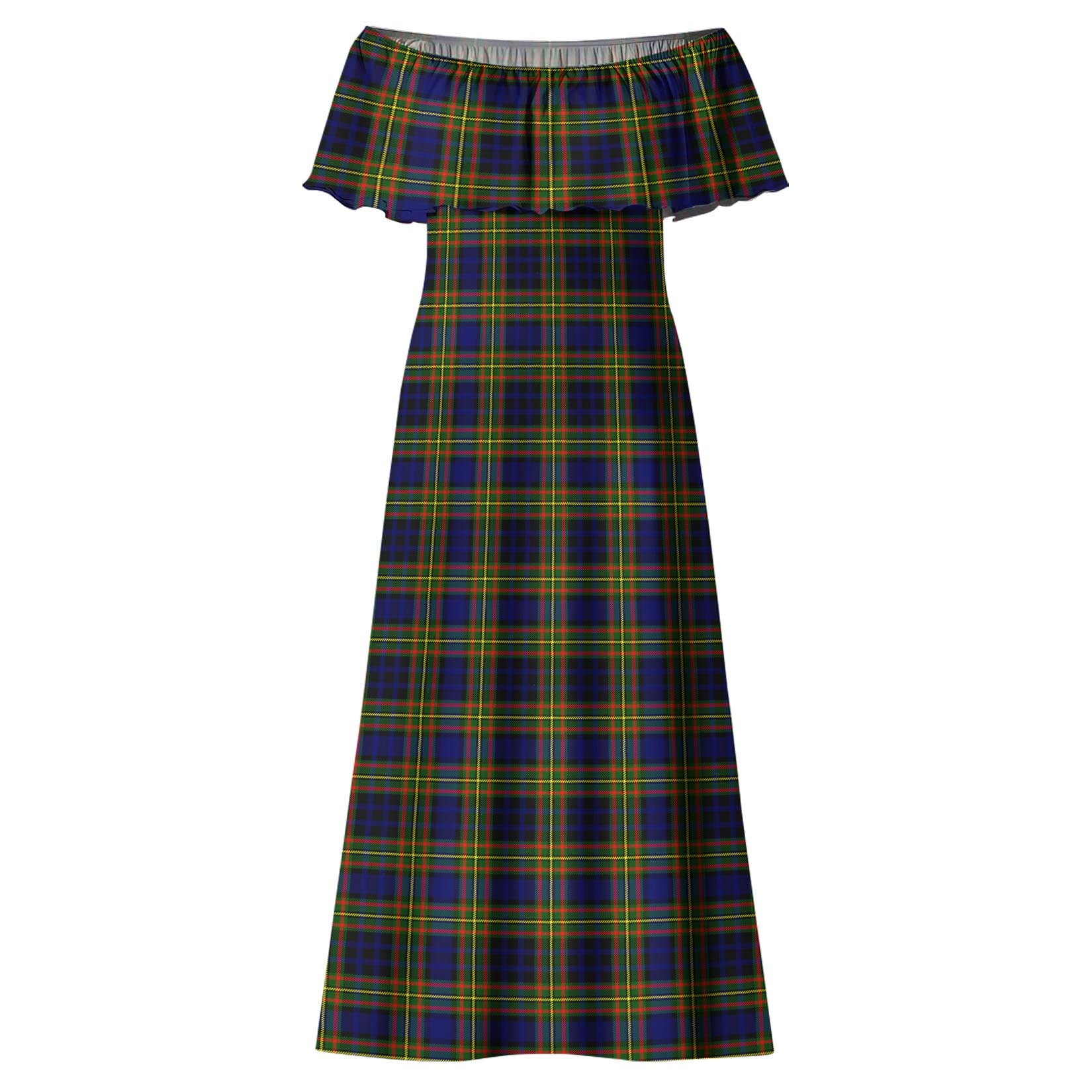 Clelland Modern Tartan Off Shoulder Long Dress - Tartanvibesclothing