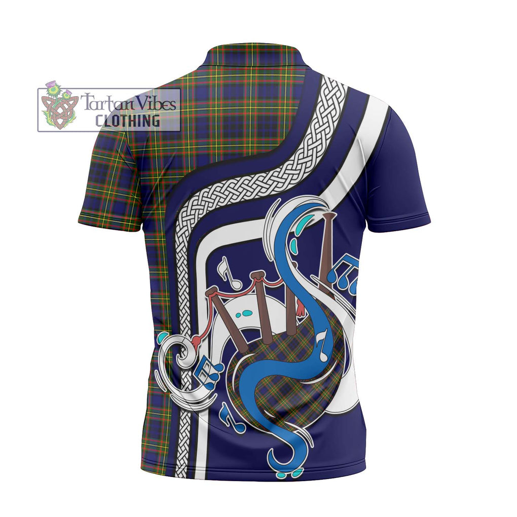 Clelland Modern Tartan Zipper Polo Shirt with Epic Bagpipe Style - Tartanvibesclothing Shop