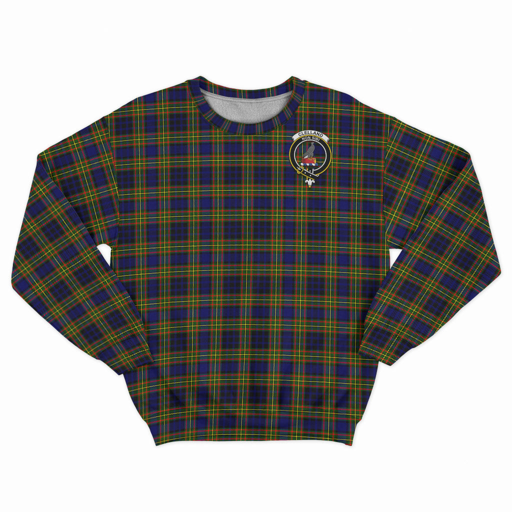 Clelland Modern Tartan Sweatshirt with Family Crest - Tartan Vibes Clothing