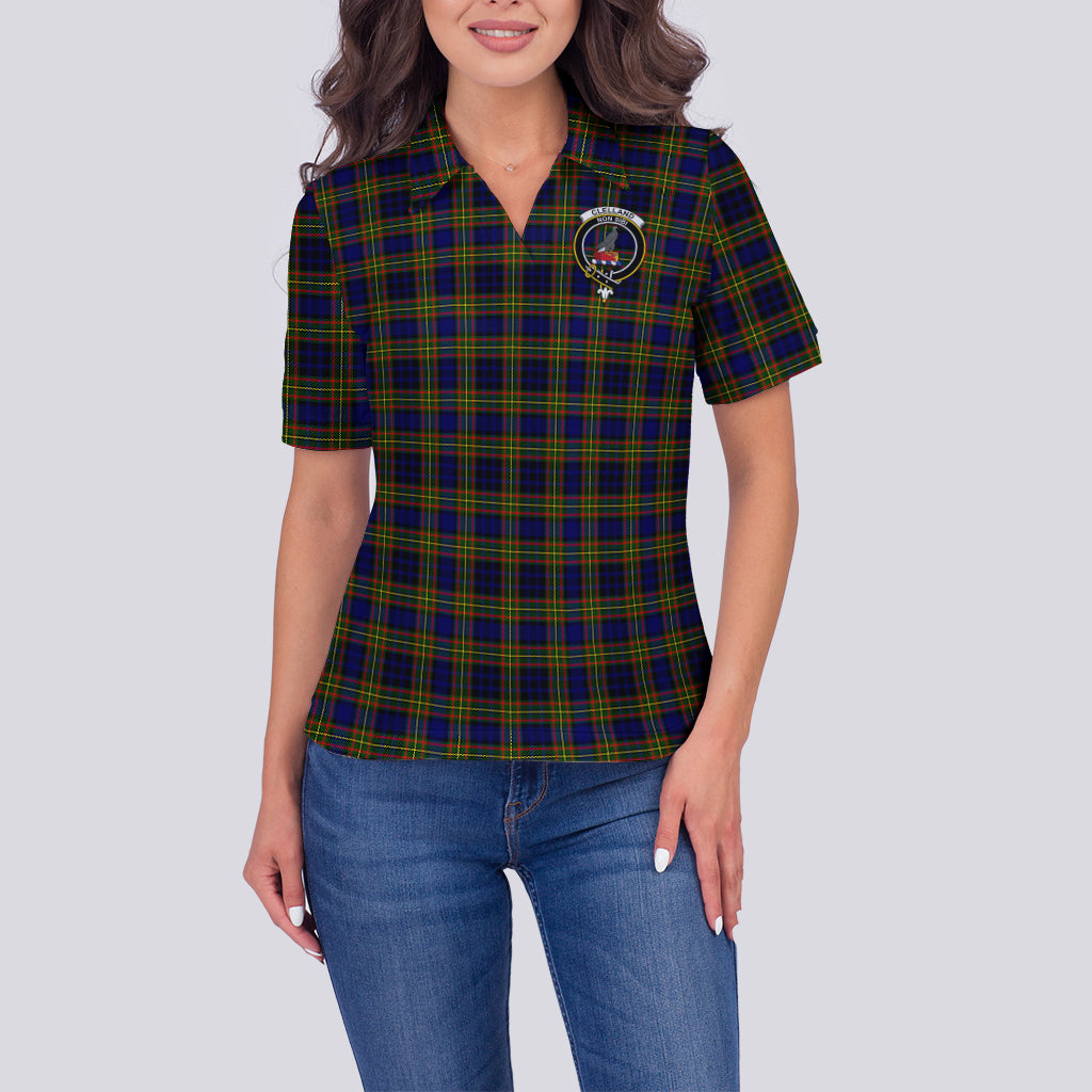 Clelland Modern Tartan Polo Shirt with Family Crest For Women - Tartan Vibes Clothing