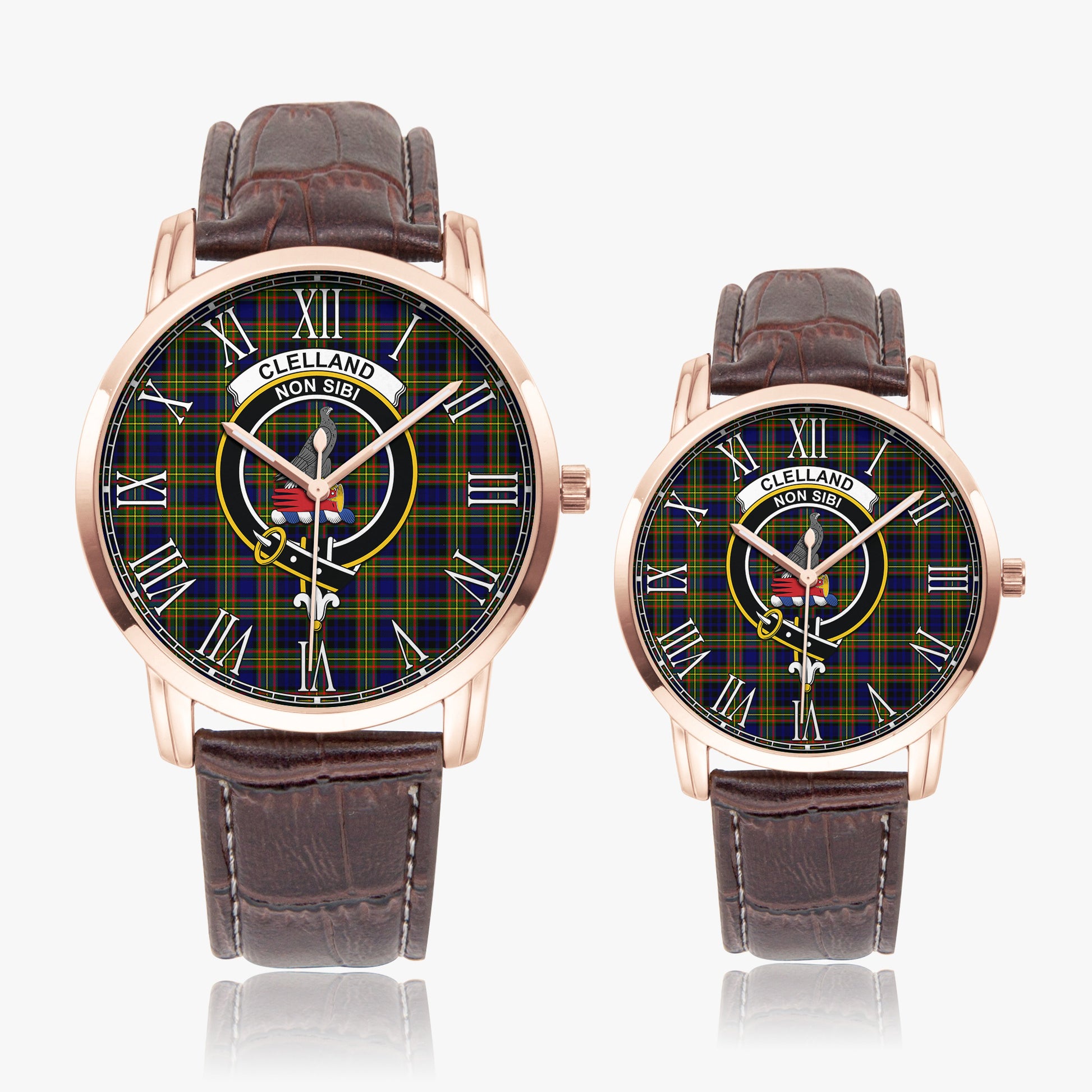 Clelland Modern Tartan Family Crest Leather Strap Quartz Watch - Tartanvibesclothing