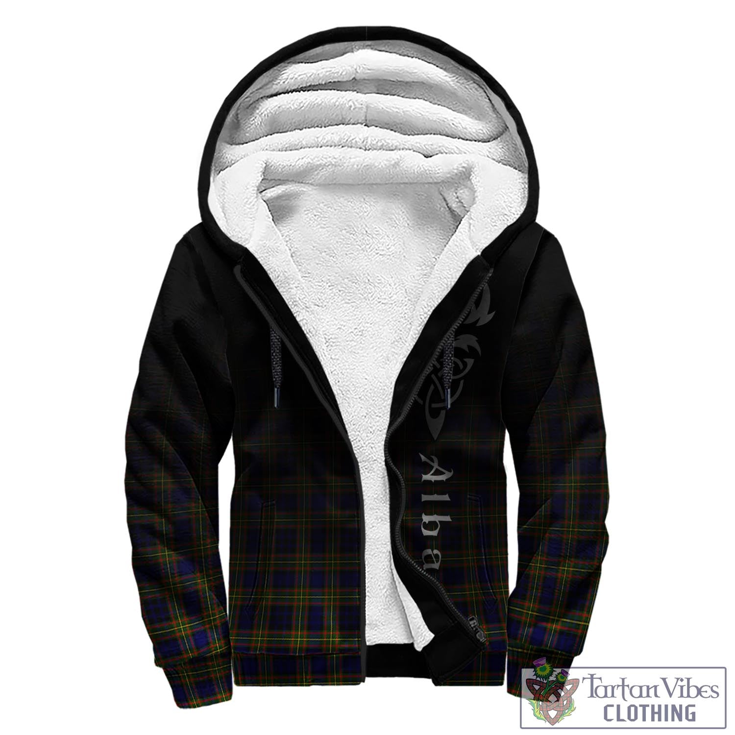 Tartan Vibes Clothing Clelland Modern Tartan Sherpa Hoodie Featuring Alba Gu Brath Family Crest Celtic Inspired