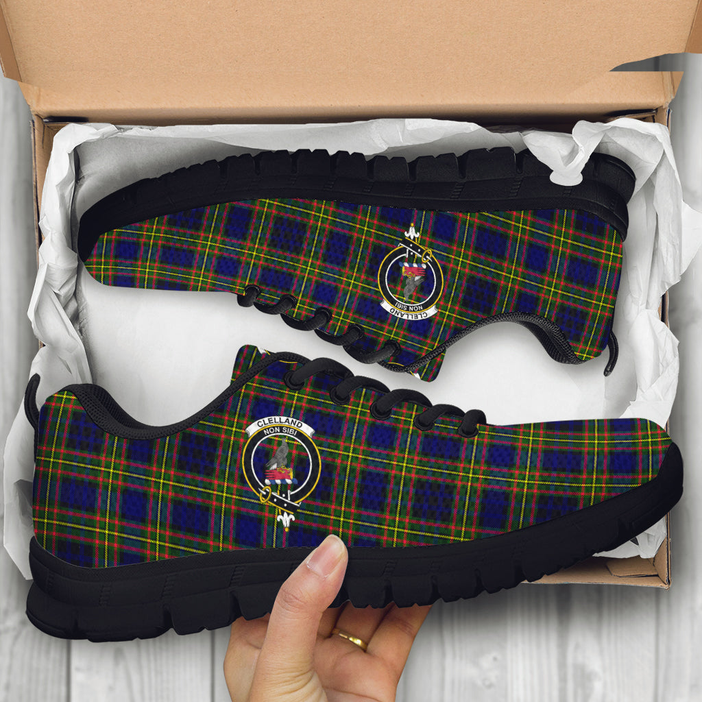 Clelland Modern Tartan Sneakers with Family Crest - Tartan Vibes Clothing