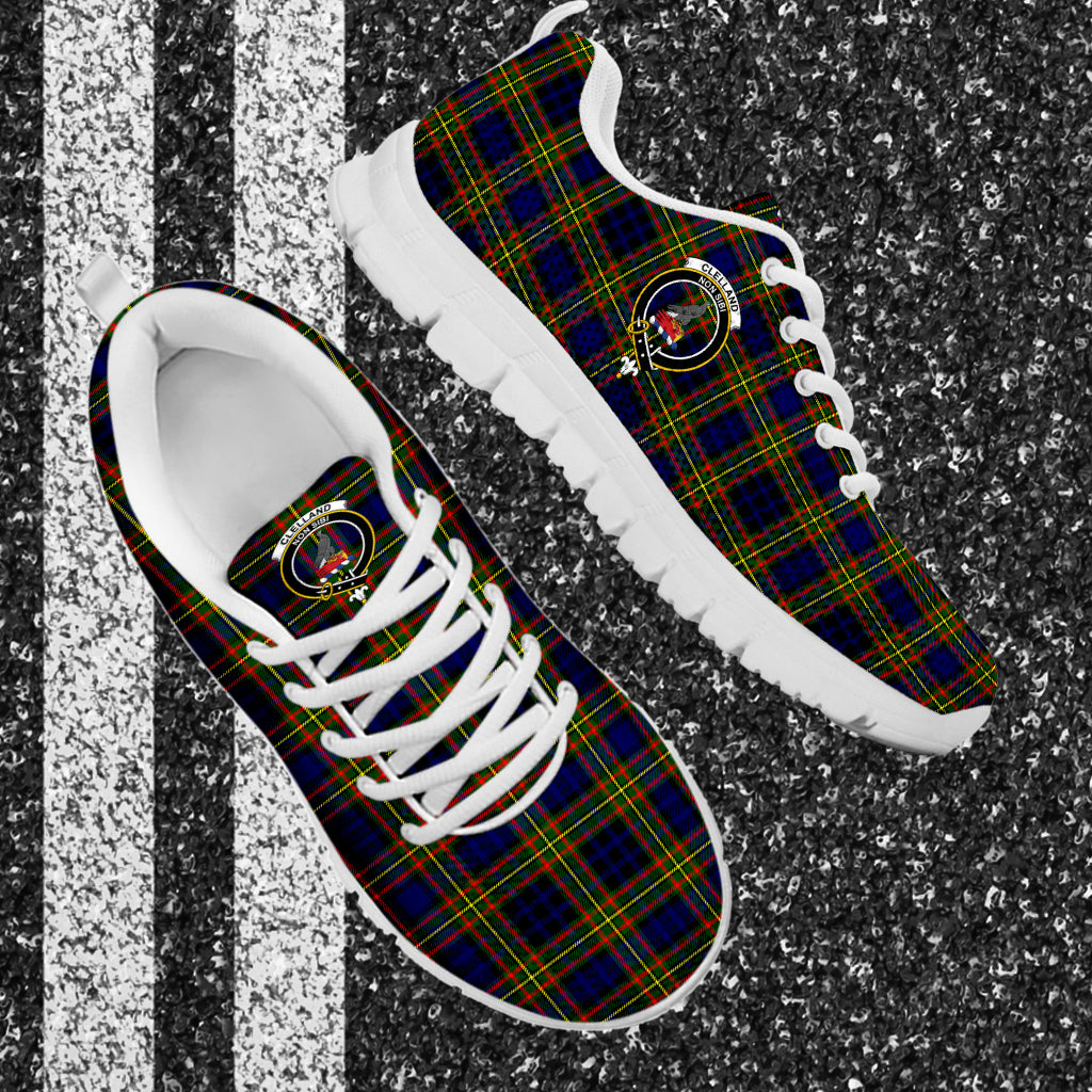 Clelland Modern Tartan Sneakers with Family Crest - Tartan Vibes Clothing