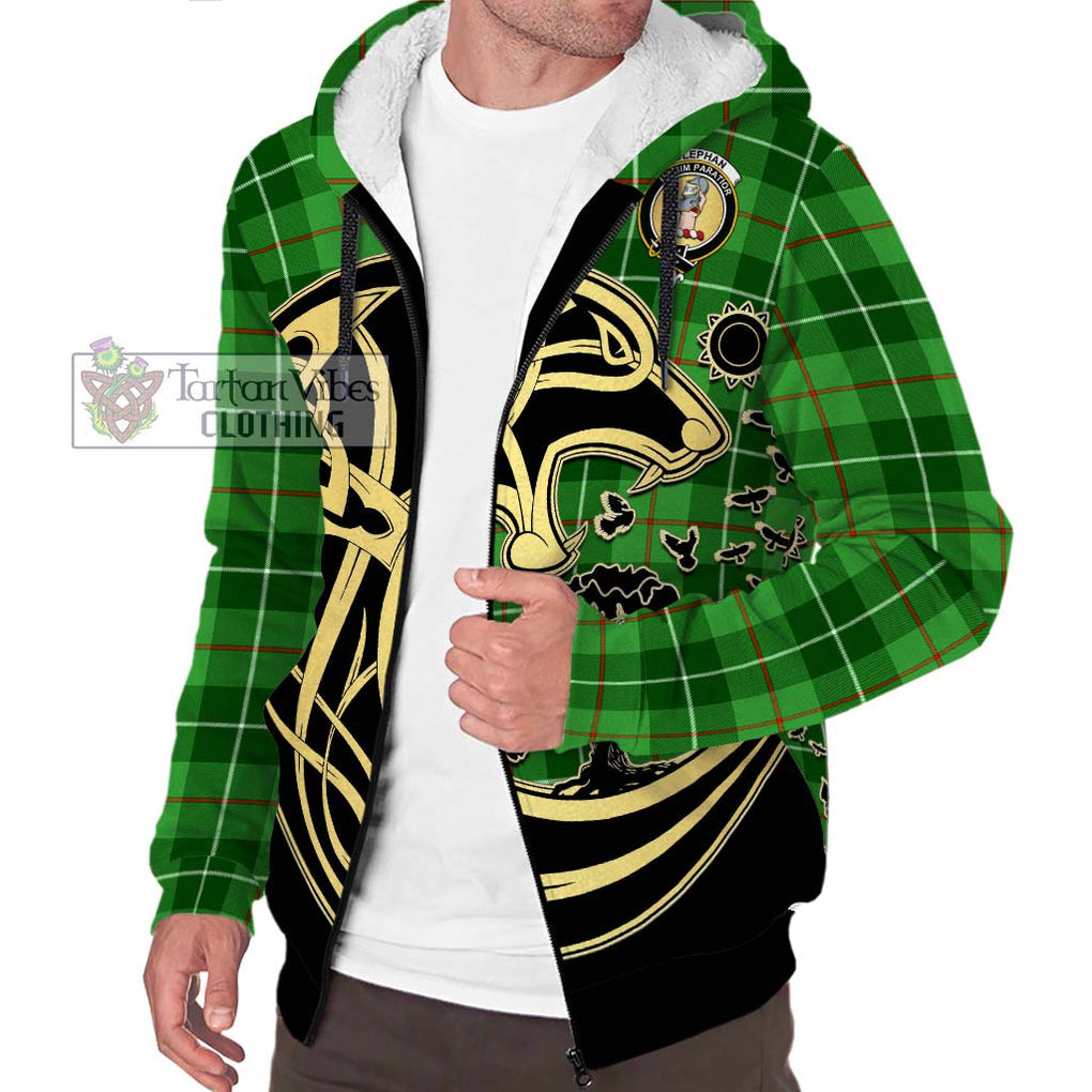 Clephane (Clephan) Tartan Sherpa Hoodie with Family Crest Celtic Wolf Style Unisex S - Tartan Vibes Clothing