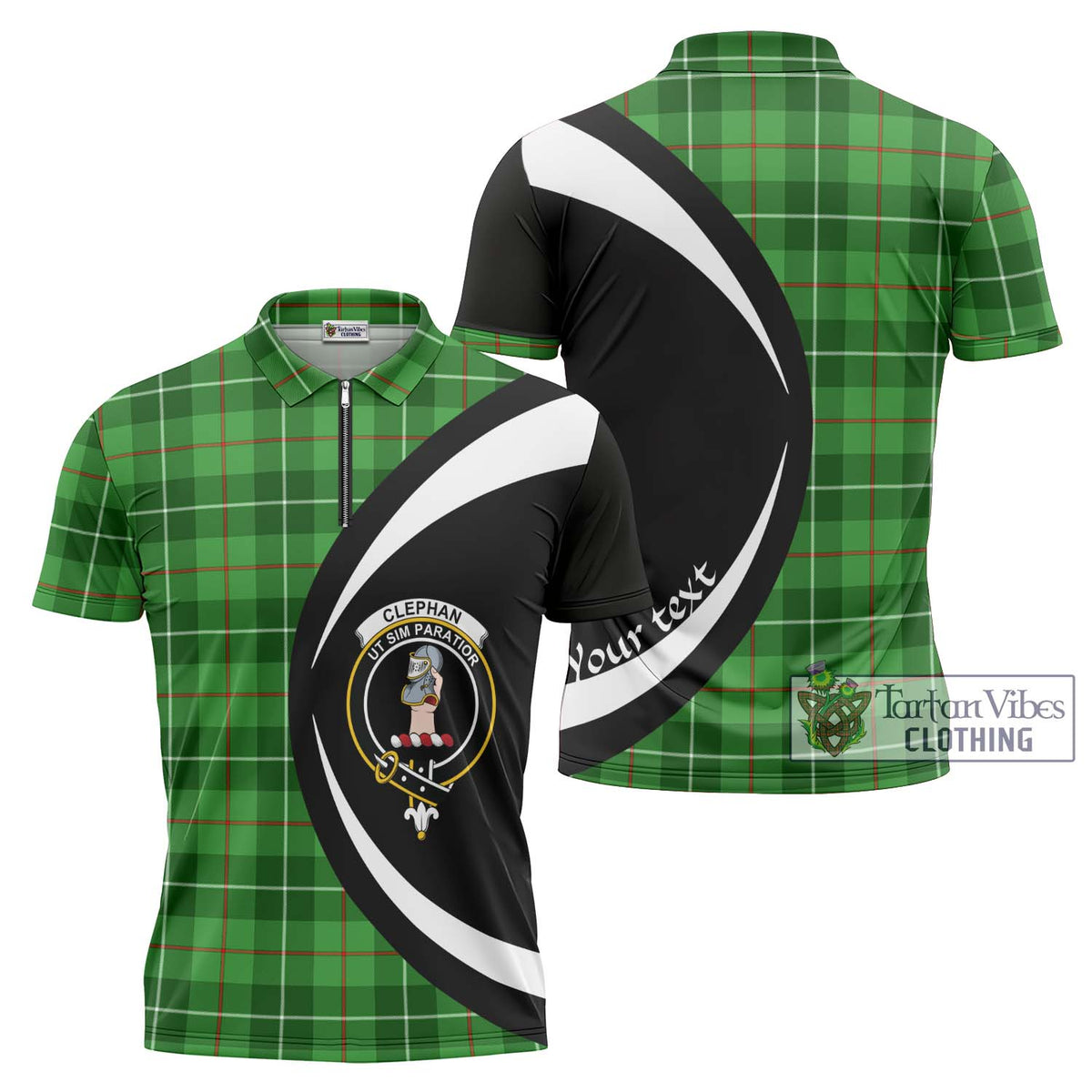 Clephane (Clephan) Tartan Zipper Polo Shirt with Family Crest Circle Style Unisex - Tartan Vibes Clothing