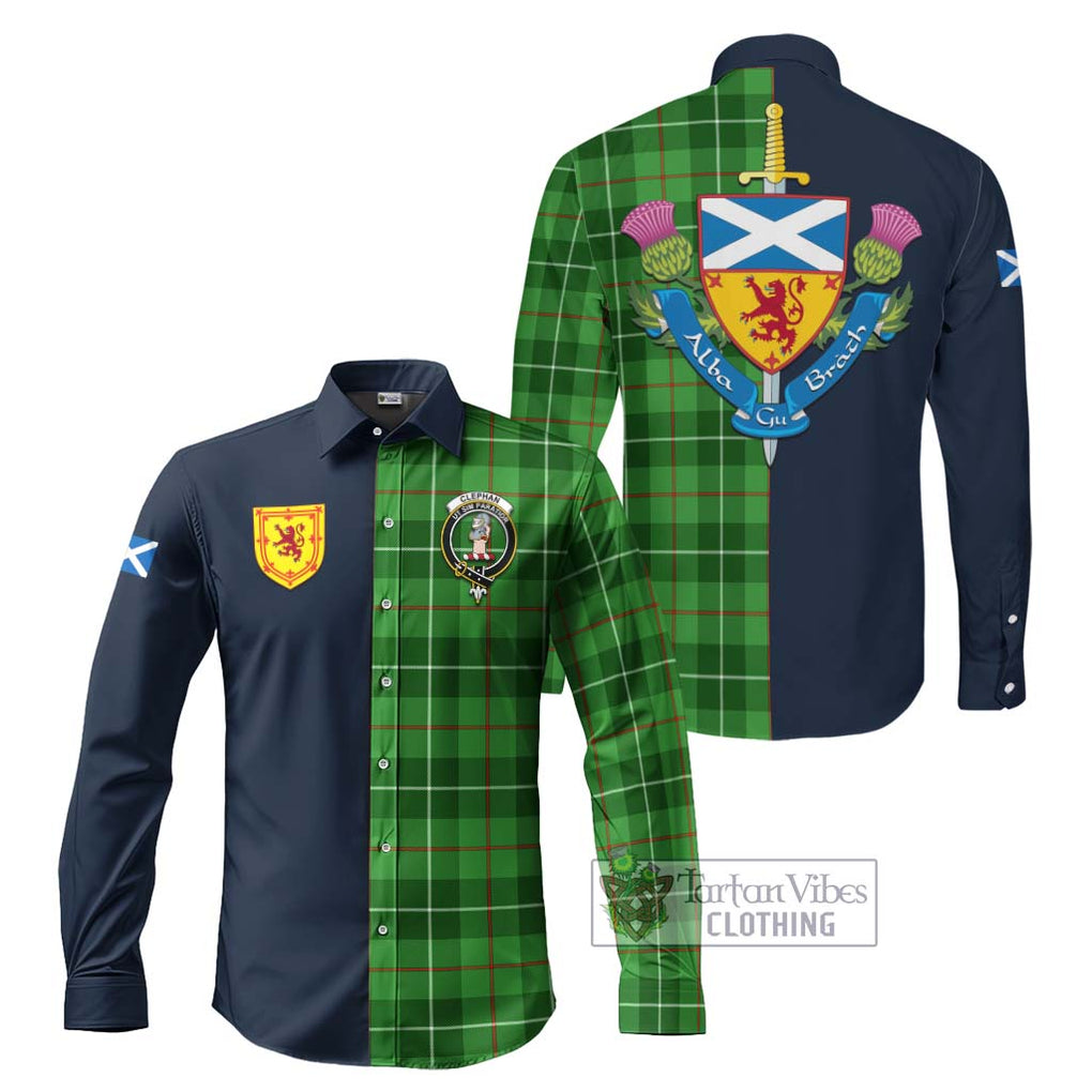 Clephane (Clephan) Tartan Long Sleeve Button Shirt Alba with Scottish Lion Royal Arm Half Style Men's Shirt S - Tartan Vibes Clothing