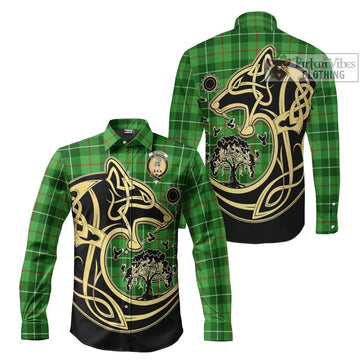 Clephane (Clephan) Tartan Long Sleeve Button Shirt with Family Crest Celtic Wolf Style