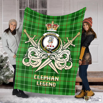 Clephane (Clephan) Tartan Blanket with Clan Crest and the Golden Sword of Courageous Legacy