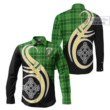 Clephane (Clephan) Tartan Long Sleeve Button Shirt with Family Crest and Celtic Symbol Style