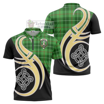 Clephane (Clephan) Tartan Zipper Polo Shirt with Family Crest and Celtic Symbol Style