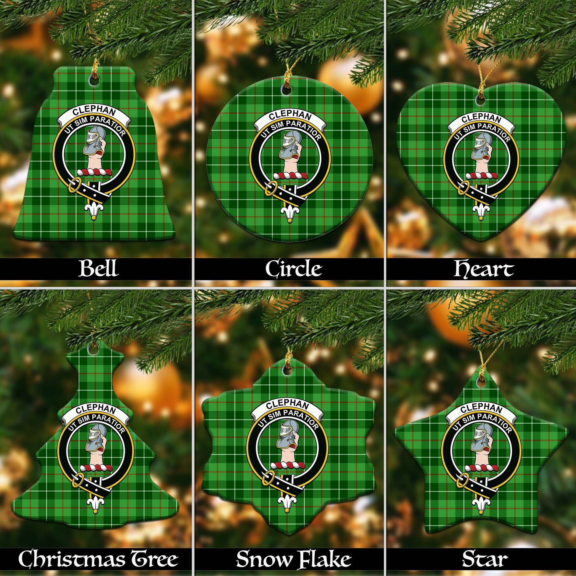 Clephan Tartan Christmas Ornaments with Family Crest Ceramic Bell Pack 1: ornament * 1 piece - Tartanvibesclothing