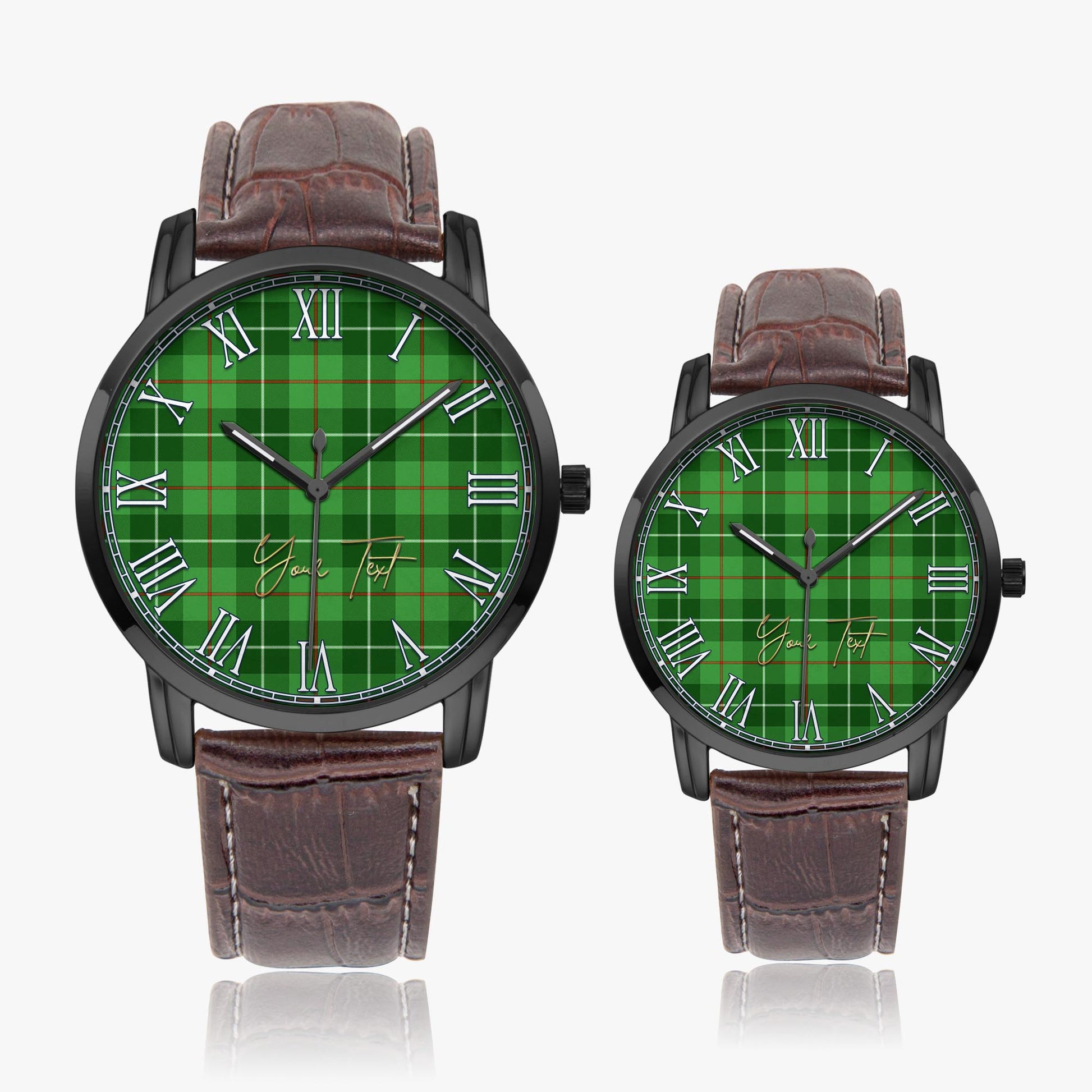 Clephan Tartan Personalized Your Text Leather Trap Quartz Watch Wide Type Black Case With Brown Leather Strap - Tartanvibesclothing