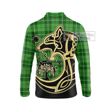 Clephane (Clephan) Tartan Long Sleeve Polo Shirt with Family Crest Celtic Wolf Style - Tartan Vibes Clothing