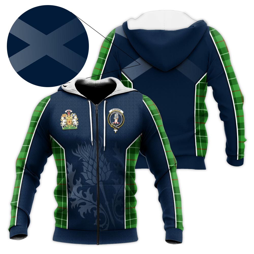 Tartan Vibes Clothing Clephan Tartan Knitted Hoodie with Family Crest and Scottish Thistle Vibes Sport Style
