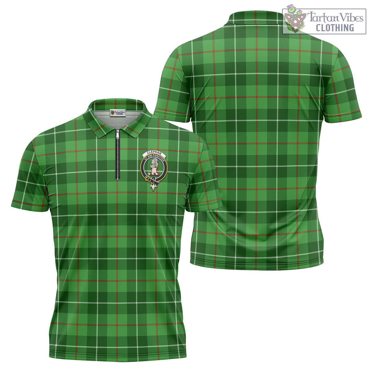 Clephane (Clephan) Tartan Zipper Polo Shirt with Family Crest - Tartan Vibes Clothing