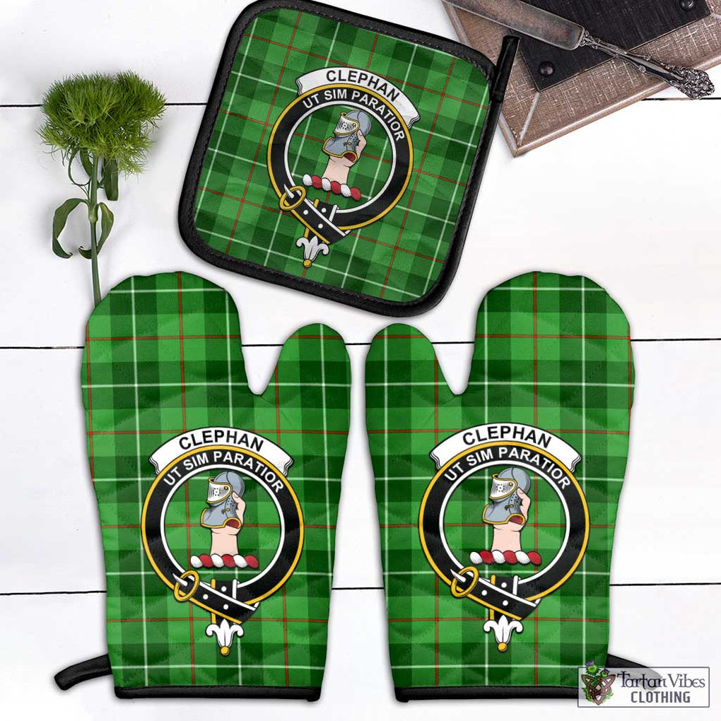 Clephane (Clephan) Tartan Combo Oven Mitt & Pot-Holder with Family Crest Black - Tartan Vibes Clothing