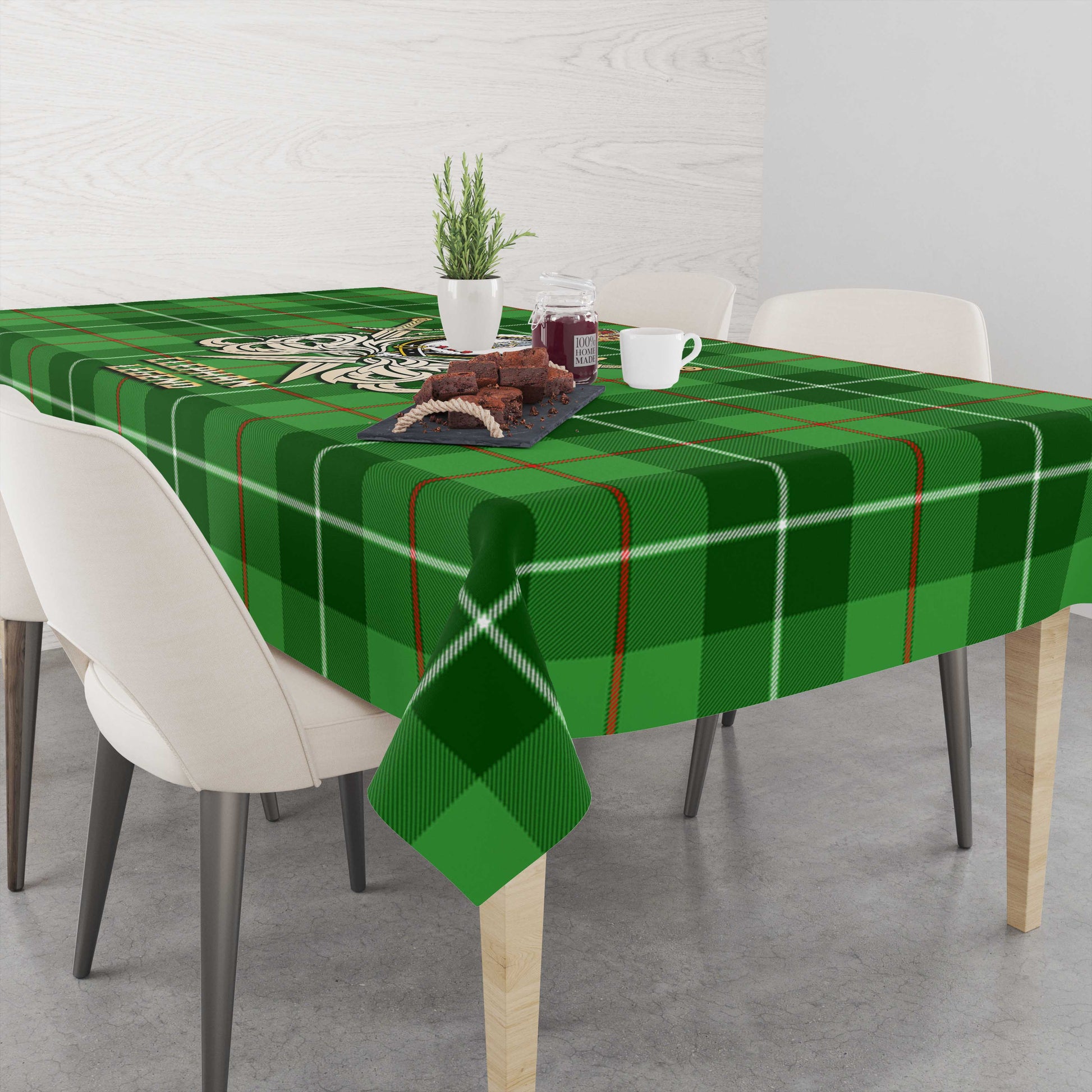 Tartan Vibes Clothing Clephan Tartan Tablecloth with Clan Crest and the Golden Sword of Courageous Legacy