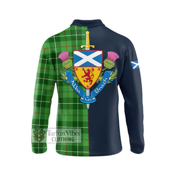 Clephane (Clephan) Tartan Long Sleeve Polo Shirt Alba with Scottish Lion Royal Arm Half Style - Tartan Vibes Clothing