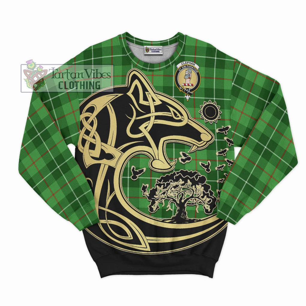Clephane (Clephan) Tartan Sweatshirt with Family Crest Celtic Wolf Style - Tartan Vibes Clothing