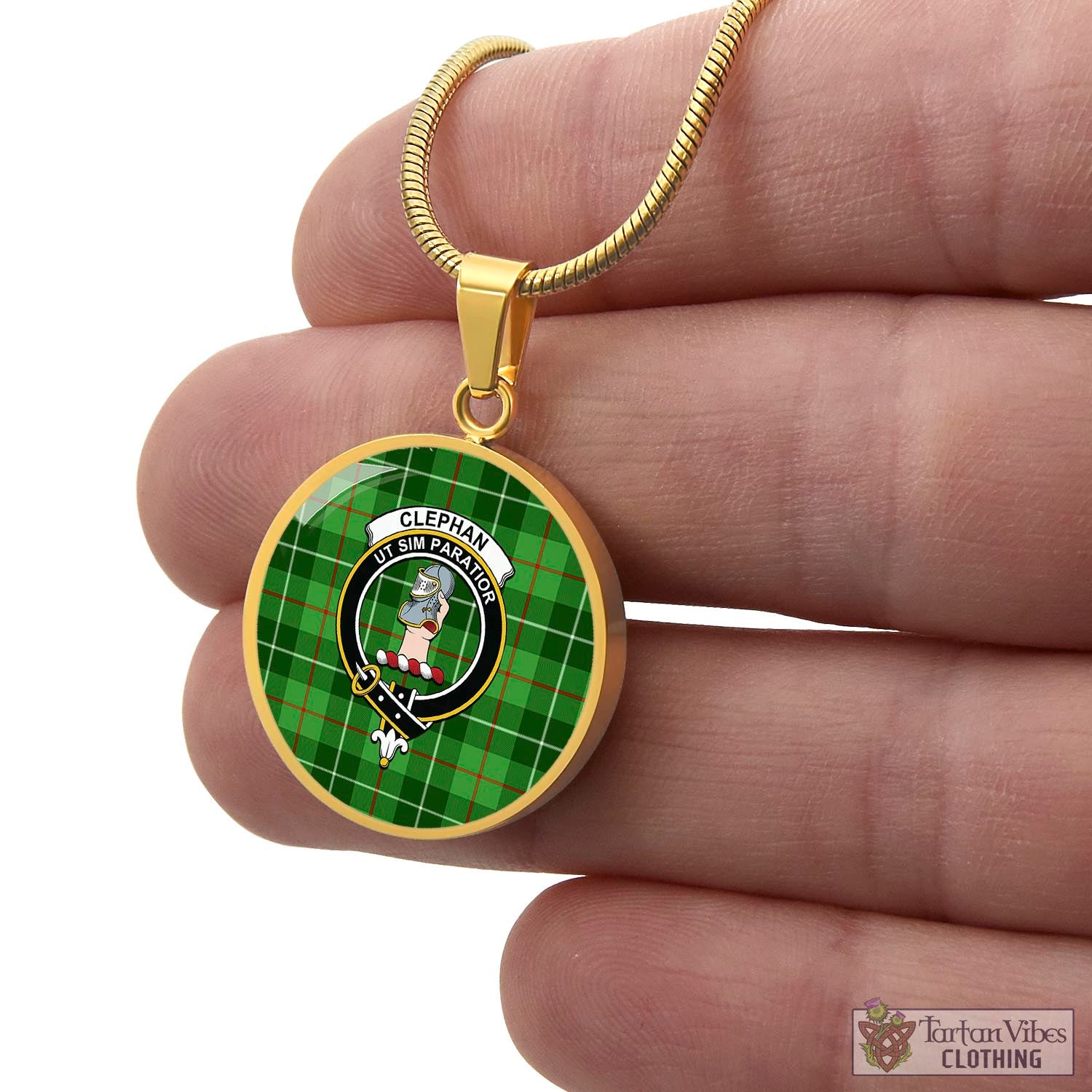 Tartan Vibes Clothing Clephan Tartan Circle Necklace with Family Crest