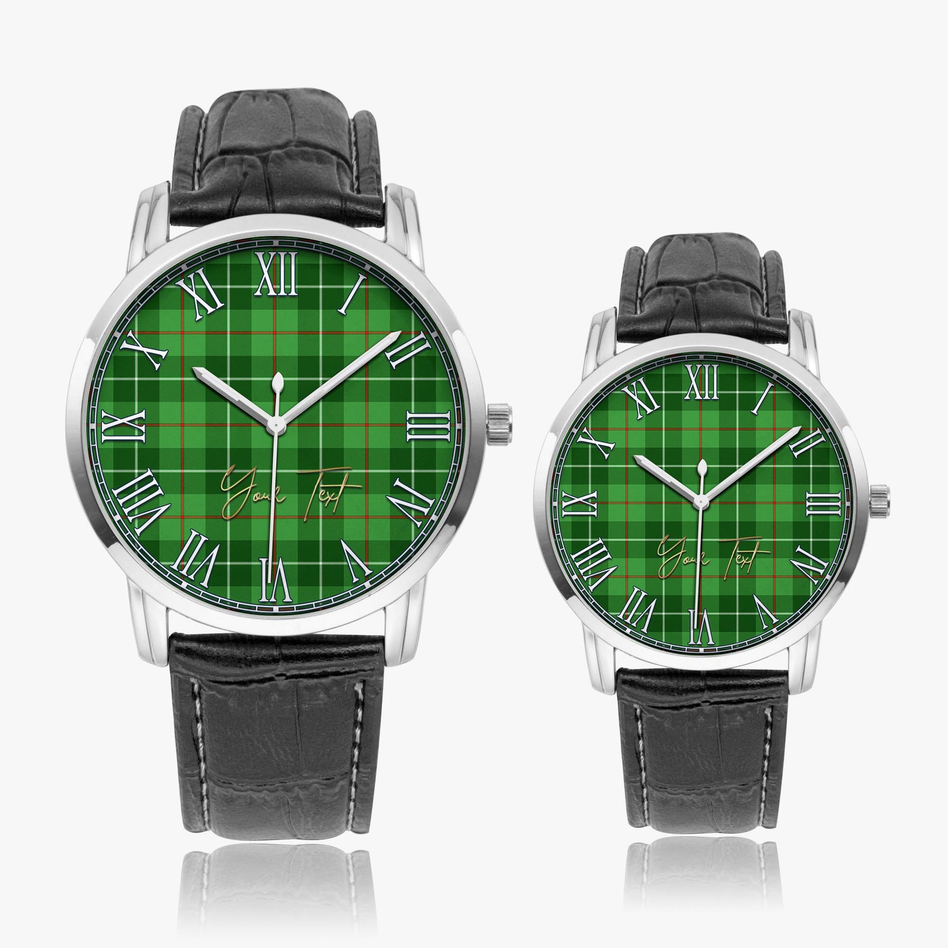 Clephan Tartan Personalized Your Text Leather Trap Quartz Watch Wide Type Silver Case With Black Leather Strap - Tartanvibesclothing