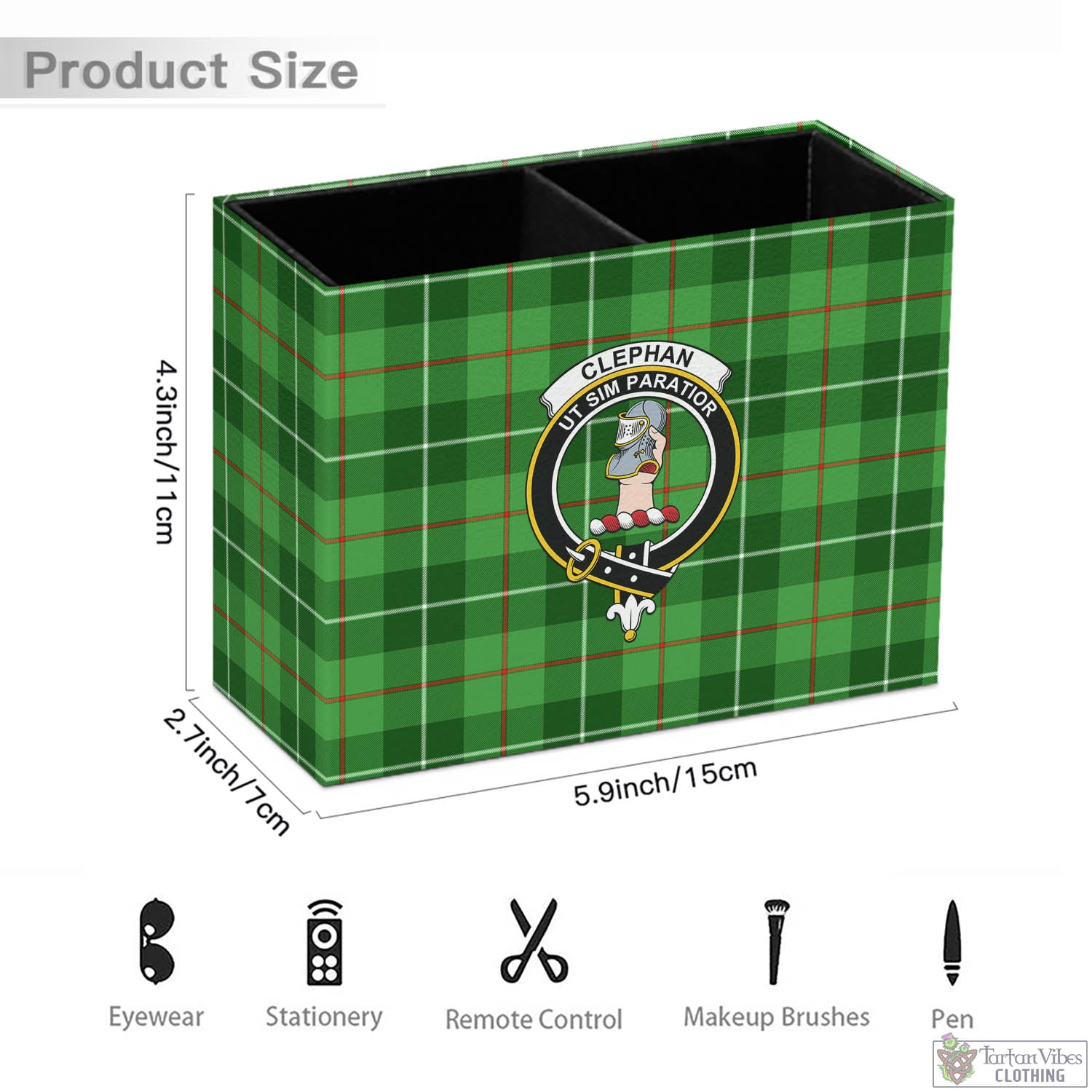 Clephane (Clephan) Tartan Pen Holder with Family Crest - Tartan Vibes Clothing