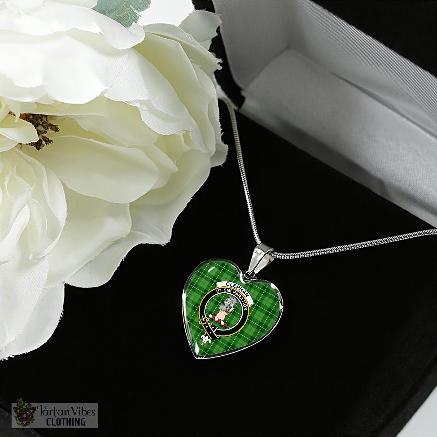 Clephane (Clephan) Tartan Heart Necklace with Family Crest - Tartan Vibes Clothing