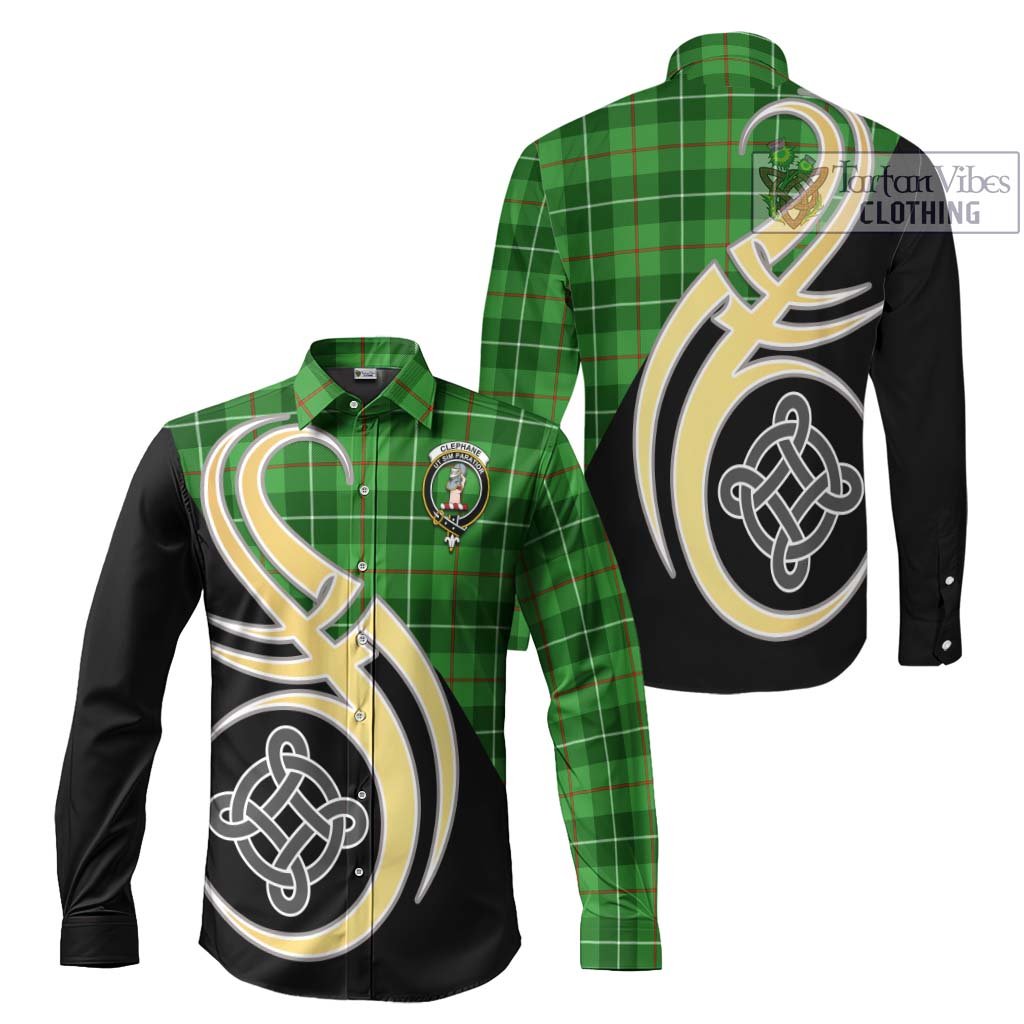 Clephane Tartan Long Sleeve Button Shirt with Family Crest and Celtic Symbol Style Men's Shirt S - Tartan Vibes Clothing