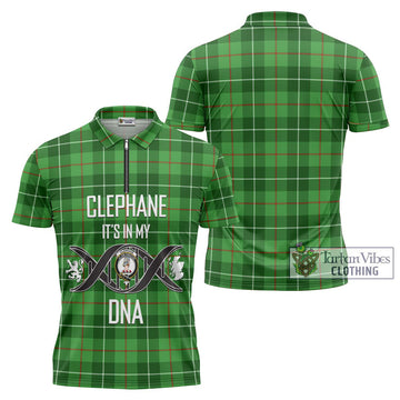 Clephane Tartan Zipper Polo Shirt with Family Crest DNA In Me Style