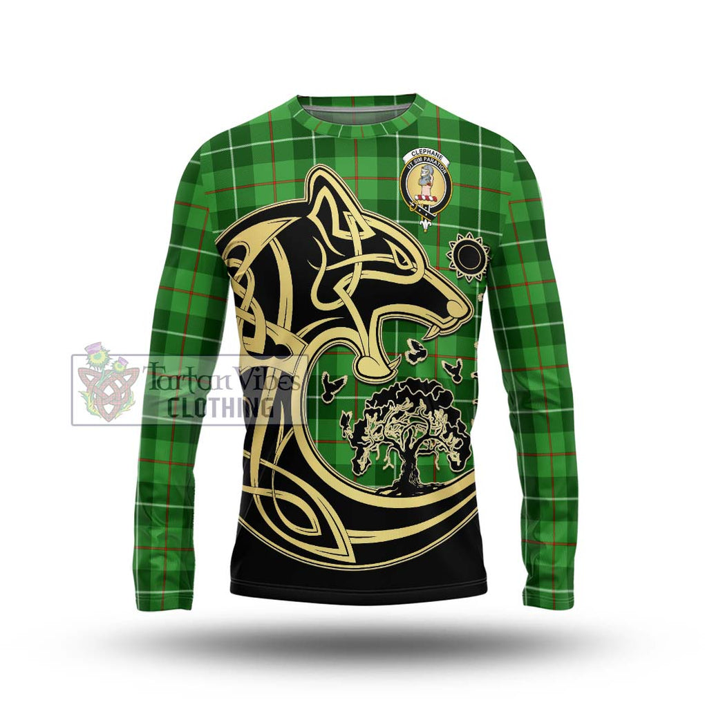 Clephane Tartan Long Sleeve T-Shirt with Family Crest Celtic Wolf Style Unisex - Tartan Vibes Clothing