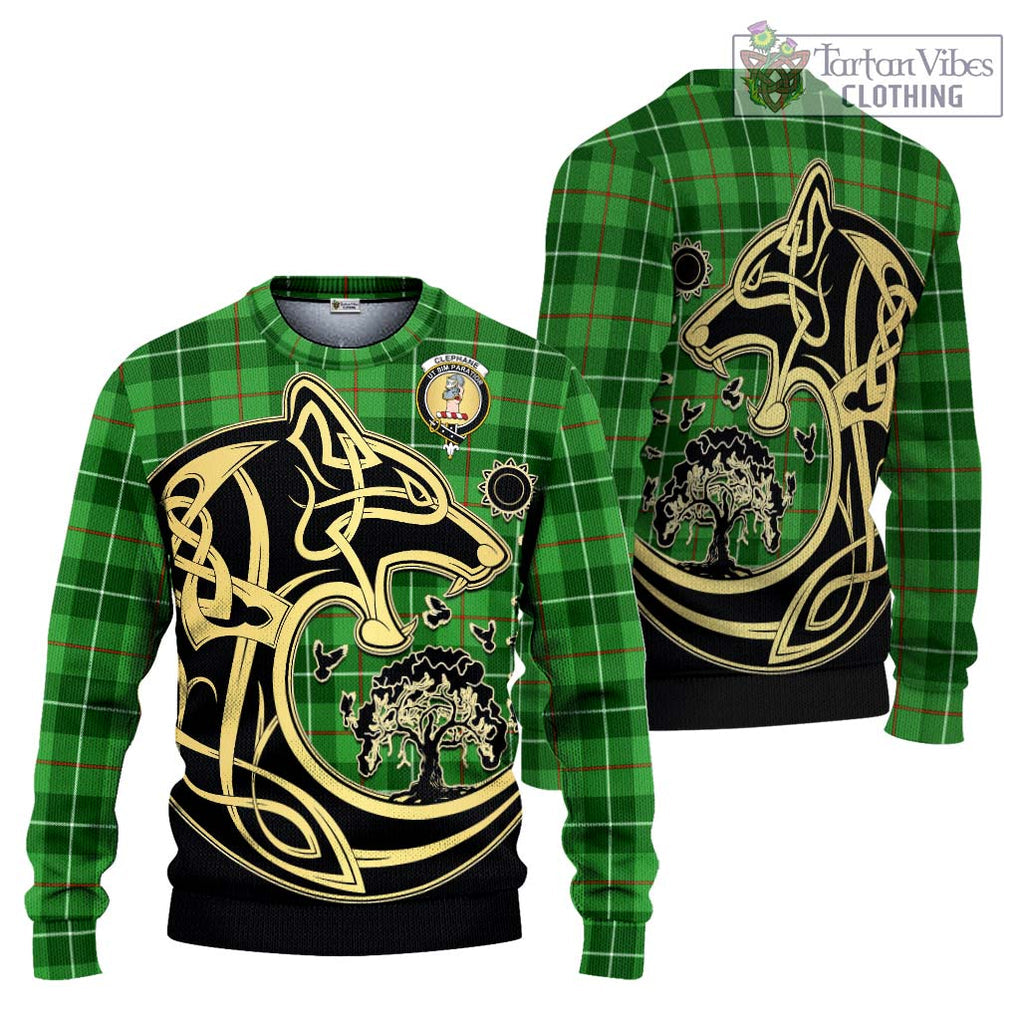 Clephane Tartan Ugly Sweater with Family Crest Celtic Wolf Style Unisex - Tartan Vibes Clothing