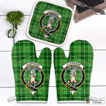 Clephane Tartan Combo Oven Mitt & Pot-Holder with Family Crest White - Tartan Vibes Clothing