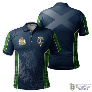 Clephane Tartan Men's Polo Shirt with Family Crest and Scottish Thistle Vibes Sport Style