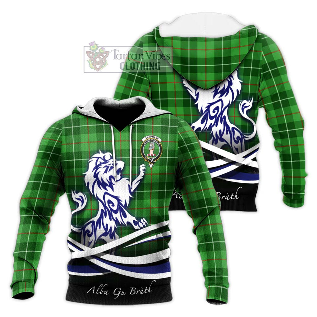 Clephane Tartan Knitted Hoodie with Alba Gu Brath Regal Lion Emblem Unisex Knitted Pullover Hoodie - Tartanvibesclothing Shop