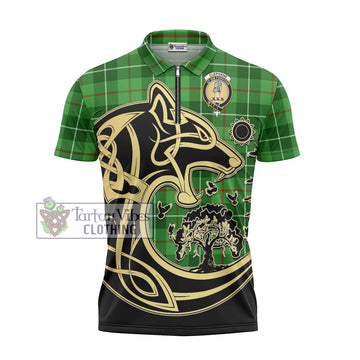 Clephane Tartan Zipper Polo Shirt with Family Crest Celtic Wolf Style