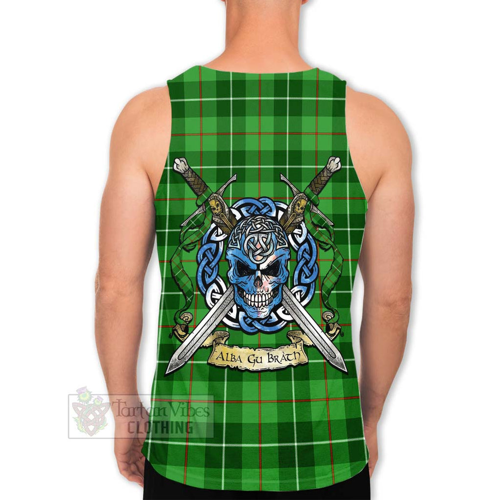 Tartan Vibes Clothing Clephane (Clephan) Tartan Men's Tank Top with Family Crest Celtic Skull Style