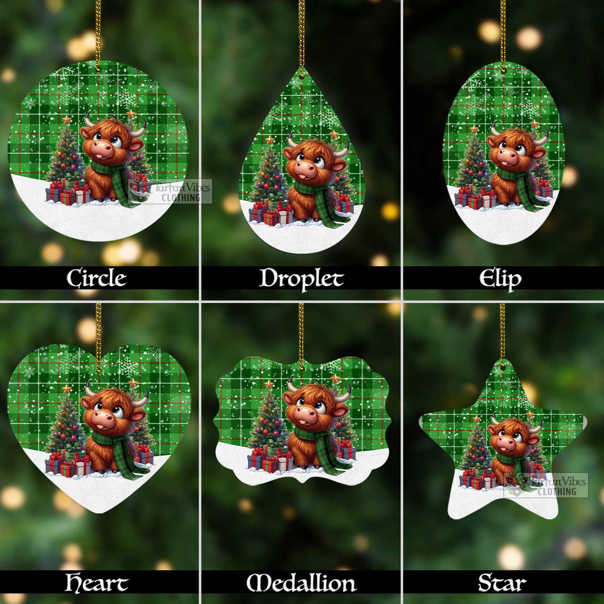 Tartan Vibes Clothing Clephane (Clephan) Tartan Christmas Aluminium Ornament with Adorable Highland Coo